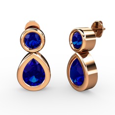İkili Damla Küpe - Lab safir 8 ayar rose altın küpe #154bzb7