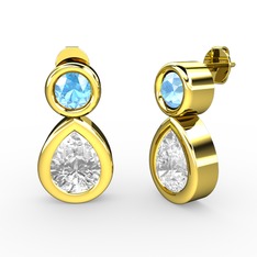 Swarovski ve akuamarin 925 ayar altın kaplama gümüş küpe