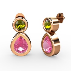 Pembe kuvars ve peridot 8 ayar rose altın küpe