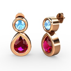 Rodolit garnet ve akuamarin 8 ayar rose altın küpe