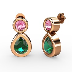 İkili Damla Küpe - Yeşil kuvars ve pembe kuvars 925 ayar rose altın kaplama gümüş küpe #15e46zw