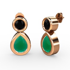 İkili Damla Küpe - Kök zümrüt ve siyah zirkon 8 ayar rose altın küpe #1628yfa