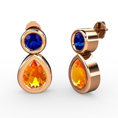 İkili Damla Küpe - Sitrin ve lab safir 14 ayar rose altın küpe #17fgxl3