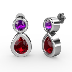 Garnet ve ametist 925 ayar gümüş küpe