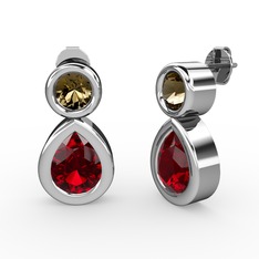 Garnet ve dumanlı kuvars 925 ayar gümüş küpe