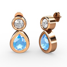 İkili Damla Küpe - Akuamarin ve swarovski 8 ayar rose altın küpe #18kdfw