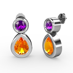 İkili Damla Küpe - Sitrin ve ametist 925 ayar gümüş küpe #18nbc9n