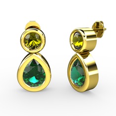 Yeşil kuvars ve peridot 925 ayar altın kaplama gümüş küpe