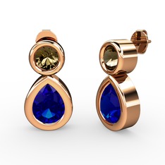 İkili Damla Küpe - Lab safir ve dumanlı kuvars 925 ayar rose altın kaplama gümüş küpe #192n3m9