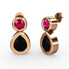 İkili Damla Küpe - Siyah zirkon ve rodolit garnet 14 ayar rose altın küpe #195lnl4