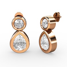 İkili Damla Küpe - Swarovski 18 ayar rose altın küpe #19agkl7