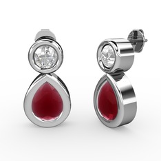 İkili Damla Küpe - Kök yakut ve beyaz zirkon 8 ayar beyaz altın küpe #19o60k2