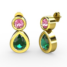 İkili Damla Küpe - Yeşil kuvars ve pembe kuvars 14 ayar altın küpe #19quhw6