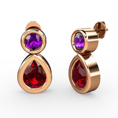 İkili Damla Küpe - Garnet ve ametist 14 ayar rose altın küpe #19xb81d