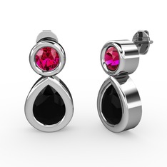 Siyah zirkon ve rodolit garnet 8 ayar beyaz altın küpe
