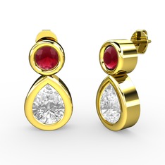 Swarovski ve kök yakut 18 ayar altın küpe