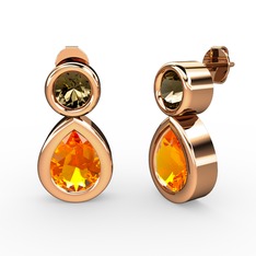 İkili Damla Küpe - Sitrin ve dumanlı kuvars 14 ayar rose altın küpe #1a1sw0f