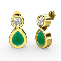 Kök zümrüt ve swarovski 14 ayar altın küpe
