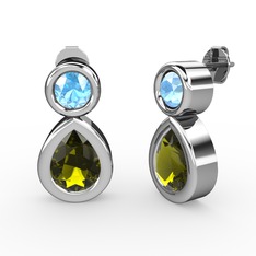 Peridot ve akuamarin 18 ayar beyaz altın küpe