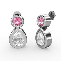 Swarovski ve pembe kuvars 8 ayar beyaz altın küpe