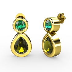 Peridot ve yeşil kuvars 18 ayar altın küpe