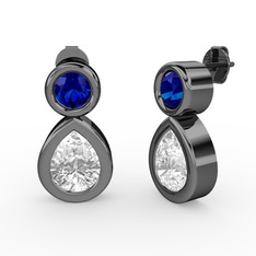 İkili Damla Küpe - Swarovski ve lab safir 925 ayar siyah rodyum kaplama gümüş küpe #1cmy8e9