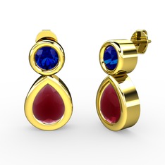 İkili Damla Küpe - Kök yakut ve lab safir 18 ayar altın küpe #1cnqksp