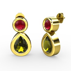 Peridot ve kök yakut 18 ayar altın küpe