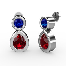 Garnet ve lab safir 8 ayar beyaz altın küpe