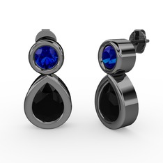 İkili Damla Küpe - Siyah zirkon ve lab safir 925 ayar siyah rodyum kaplama gümüş küpe #1dblgpf
