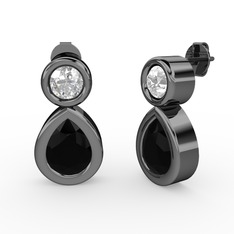 İkili Damla Küpe - Siyah zirkon ve swarovski 925 ayar siyah rodyum kaplama gümüş küpe #1dfg9vo