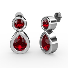 Garnet 18 ayar beyaz altın küpe