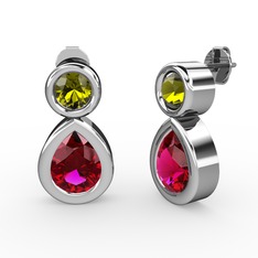 Rodolit garnet ve peridot 18 ayar beyaz altın küpe