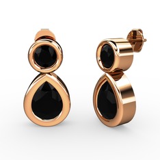 İkili Damla Küpe - Siyah zirkon 8 ayar rose altın küpe #1efm13z