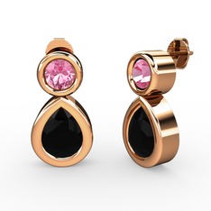 Siyah zirkon ve pembe kuvars 8 ayar rose altın küpe