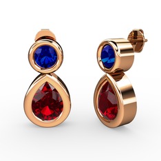 İkili Damla Küpe - Garnet ve lab safir 14 ayar rose altın küpe #1eq7xum