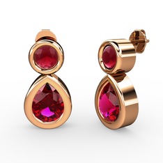 Rodolit garnet ve kök yakut 18 ayar rose altın küpe