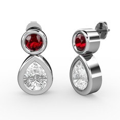 Beyaz zirkon ve garnet 14 ayar beyaz altın küpe