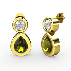 İkili Damla Küpe - Peridot ve swarovski 8 ayar altın küpe #1fe944v