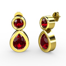 İkili Damla Küpe - Garnet 14 ayar altın küpe #1gipwm0