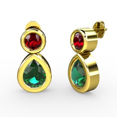 İkili Damla Küpe - Yeşil kuvars ve garnet 8 ayar altın küpe #1gj43ap