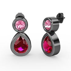 Rodolit garnet ve pembe kuvars 925 ayar siyah rodyum kaplama gümüş küpe