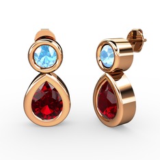 Garnet ve akuamarin 8 ayar rose altın küpe