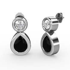 İkili Damla Küpe - Siyah zirkon ve swarovski 14 ayar beyaz altın küpe #1hwx28b