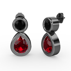 İkili Damla Küpe - Garnet ve siyah zirkon 925 ayar siyah rodyum kaplama gümüş küpe #1i1040t