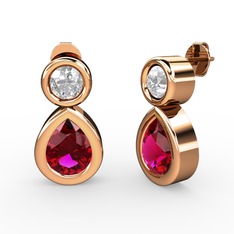 İkili Damla Küpe - Rodolit garnet ve pırlanta 8 ayar rose altın küpe (1 karat) #1i3y6xx