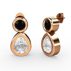 İkili Damla Küpe - Beyaz zirkon ve siyah zirkon 8 ayar rose altın küpe #1i4gphu