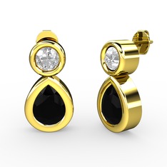 İkili Damla Küpe - Siyah zirkon ve swarovski 8 ayar altın küpe #1ip49ea
