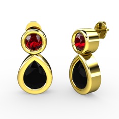İkili Damla Küpe - Siyah zirkon ve garnet 14 ayar altın küpe #1iyhzdm