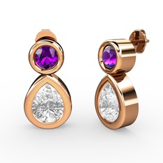 Swarovski ve ametist 18 ayar rose altın küpe